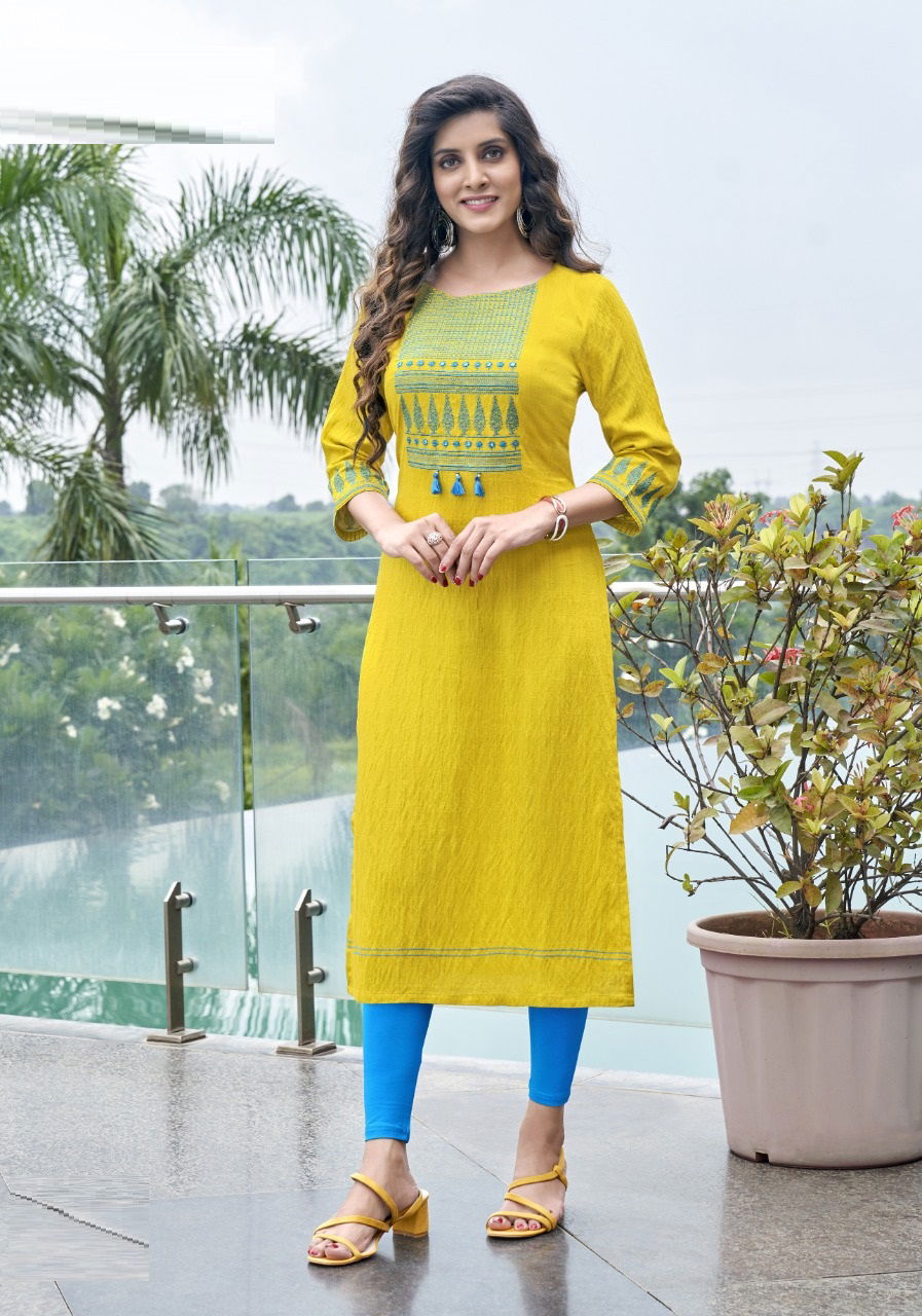 Wooglee 4Ever Ethnic Wear Nylone Viscose Neck Work Designer Kurti Collection